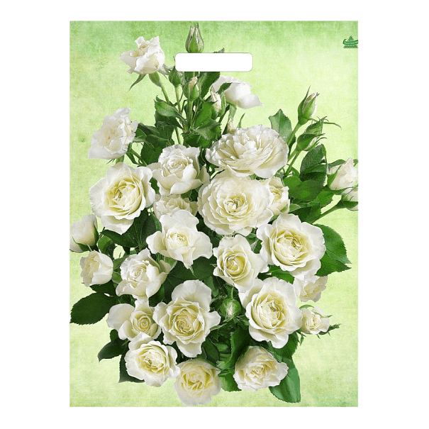 Пакет 38*45 см Белые розы прорезь 60 мкм Тико