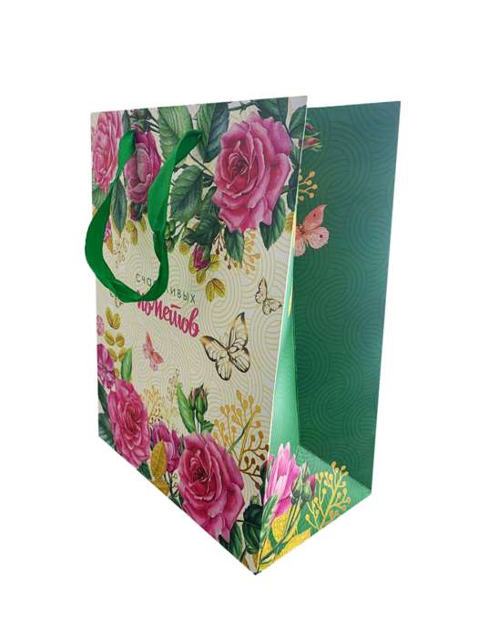 Пакет/сумка 264х150х327 мм с веревочной ручкой бумажный LW "Розовый сад"