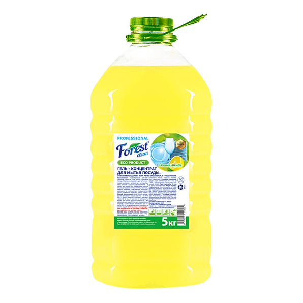 Средство для мытья посуды 5 л "FOREST clean" ПЭТ Концентрат-гель, Сочный лимон