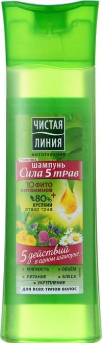 Шампунь 400 мл "Чистая Линия", Сила 5 трав для всех типов волос/Женский Шампунь 400 мл "Чистая Линия", Сила 5 трав для всех типов волос/Женский