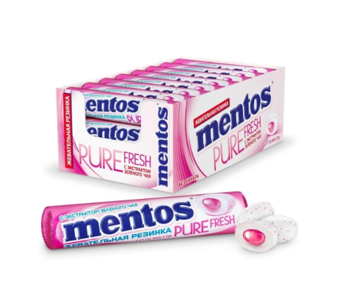 Жевательная резинка "Mentos" 15,5г (24 шт.упак), Тутти фрутти Жевательная резинка "Mentos" 15,5г (24 шт.упак), Тутти фрутти