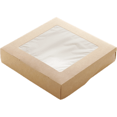 Контейнер бумажный на вынос 1555 мл с окном OSQ ECO TABOX PRO 200*200*55 мм, Крафт Контейнер бумажный на вынос 1555 мл с окном OSQ ECO TABOX PRO 200*200*55 мм, Крафт