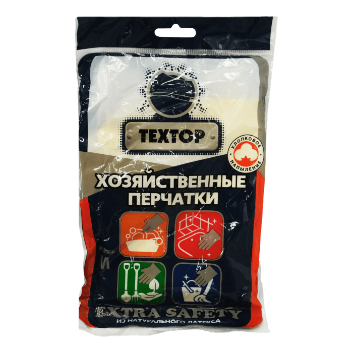 Перчатки латексные хозяйственные Exra Safety c х/б напылением TEXTOP, M Перчатки латексные хозяйственные Exra Safety c х/б напылением TEXTOP, M