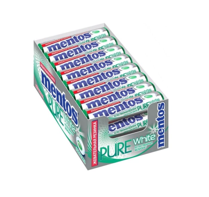 Жевательная резинка "Mentos" 15,5г (24 шт.упак), Нежная мята Жевательная резинка "Mentos" 15,5г (24 шт.упак), Нежная мята