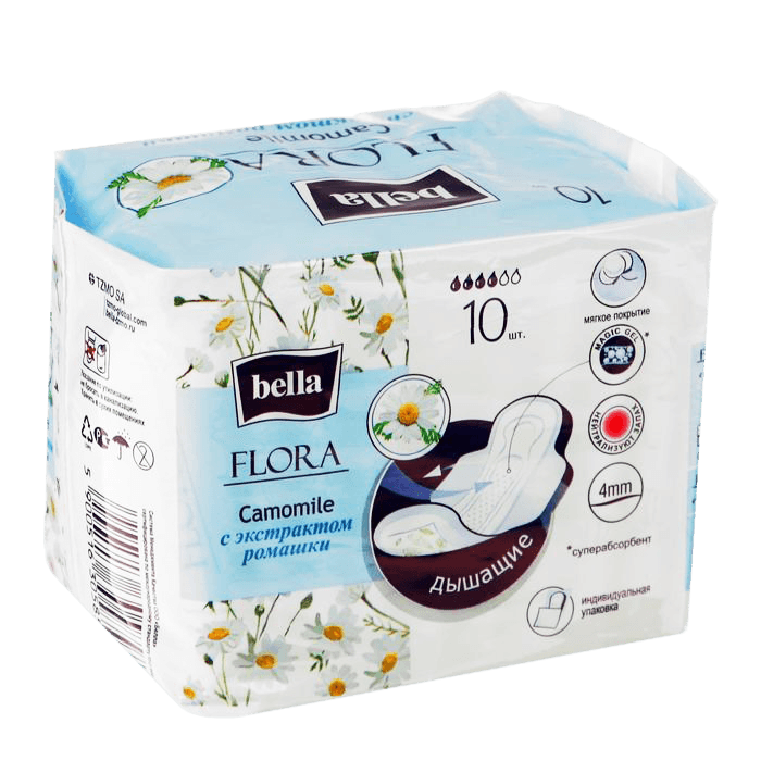 Прокладки "Bella" Flora Ромашка 4 капли №10 (10 шт.упак) Прокладки "Bella" Flora Ромашка 4 капли №10 (10 шт.упак)