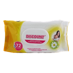 Салфетка влажная 72 шт. "Discount" С КЛАПАНОМ для детей (72 салф.шт) Алоэ/ромашка/календула Салфетка влажная 72 шт. "Discount" С КЛАПАНОМ для детей (72 салф.шт) Алоэ/ромашка/календула