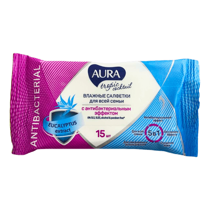 Салфетка влажная 15 шт. "AURA" ТРОПИК COCKTAIL антибактер pocket-pack (15 салф.шт) Салфетка влажная 15 шт. "AURA" ТРОПИК COCKTAIL антибактер pocket-pack (15 салф.шт)