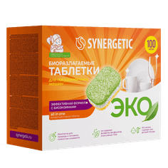 Таблетки для посудомоечных машин SYNERGETIC Ultra power (100 шт.упак) Таблетки для посудомоечных машин SYNERGETIC Ultra power (100 шт.упак)