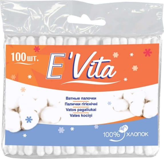 Ватные палочки для ушей "E'Vita" №100 пакет (100 шт.упак) Ватные палочки для ушей "E'Vita" №100 пакет (100 шт.упак)