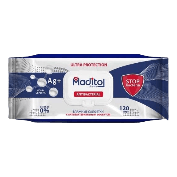 Салфетка влажная 120 шт. "Maditol" с антибактериальным эффектом с крышкой (120 салф.шт) Салфетка влажная 120 шт. "Maditol" с антибактериальным эффектом с крышкой (120 салф.шт)