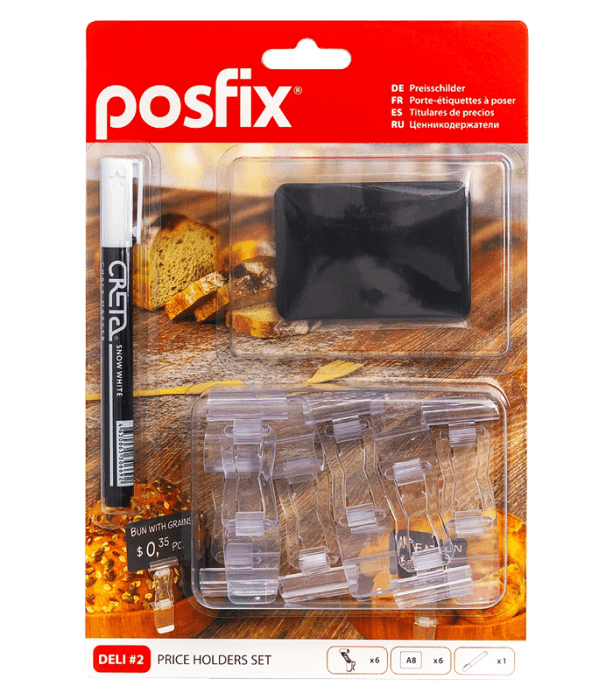 Набор posfix 3 предм: ценникодержатель, меловой ценник, маркер DELI 2, цвет чёрный