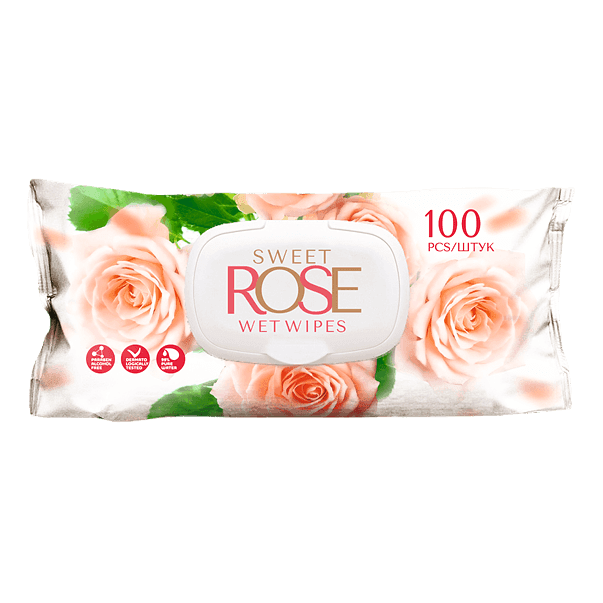 Салфетка влажная 100 шт. "Sweet Rose" с клапаном (100 салф.шт)