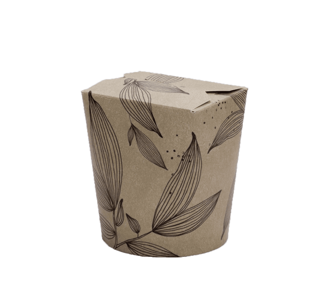 Коробка ВОК для лапши 500 мл КРАФТ с рисунком "Ботаника" круглое дно, Чайна-бокс