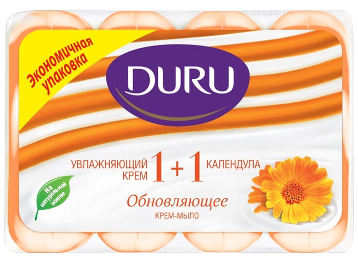 Мыло кусковое 90 г туалетное "DURU" 1+1 SOFT SENS (4 шт.упак), Календула Мыло кусковое 90 г туалетное "DURU" 1+1 SOFT SENS (4 шт.упак), Календула