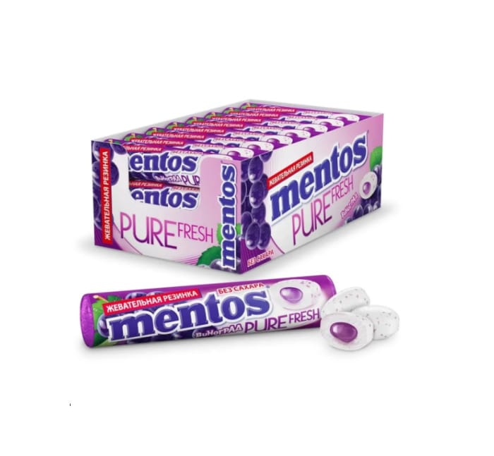 Жевательная резинка "Mentos" 15,5г (24 шт.упак), Виноград Жевательная резинка "Mentos" 15,5г (24 шт.упак), Виноград