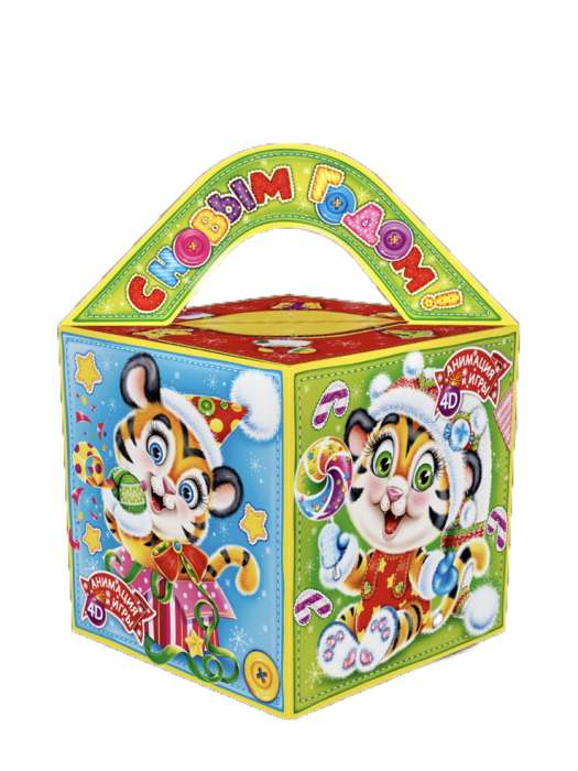 Коробка бумажная для конфет 0,7 кг "Кубик большой новый "Малыши", с анимацией