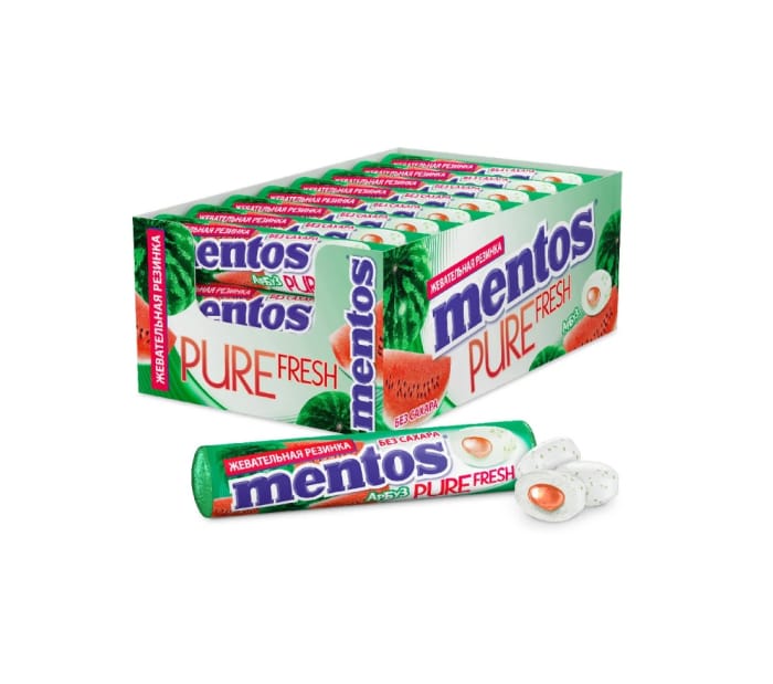 Жевательная резинка "Mentos" 15,5г (24 шт.упак), Арбуз Жевательная резинка "Mentos" 15,5г (24 шт.упак), Арбуз