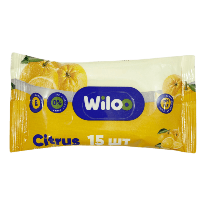 Салфетка влажная 15 шт. "WILOO" Универсальные (15 салф.шт), Цитрус Салфетка влажная 15 шт. "WILOO" Универсальные (15 салф.шт), Цитрус