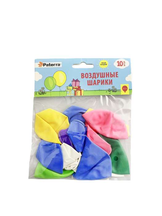 Воздушные шарики 30 см разноцветные без рисунка (10 шт.упак) Paterra