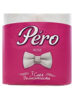 Туалетная бумага 3-х/трехслойная "PERO" БЕЛАЯ (4 шт.упак), ROSE Туалетная бумага 3-х/трехслойная "PERO" БЕЛАЯ (4 шт.упак), ROSE