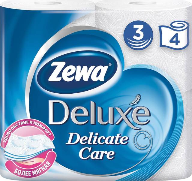 Туалетная бумага 3-х/трехслойная "Zewa Deluxe" белая (4 шт.упак)