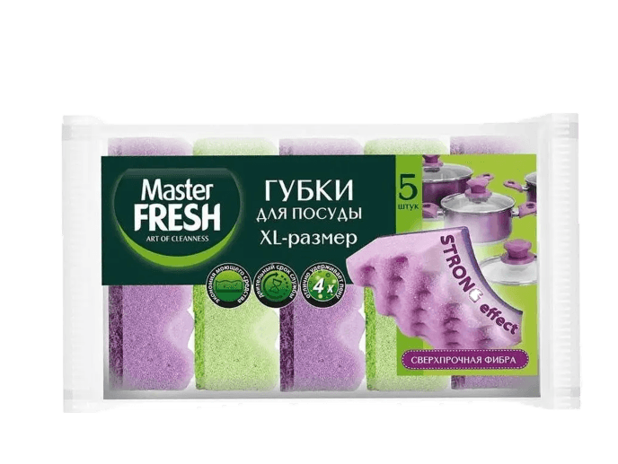 Губки для мытья посуды Master FRESH XL -размер STRONG effect (5 шт.упак)