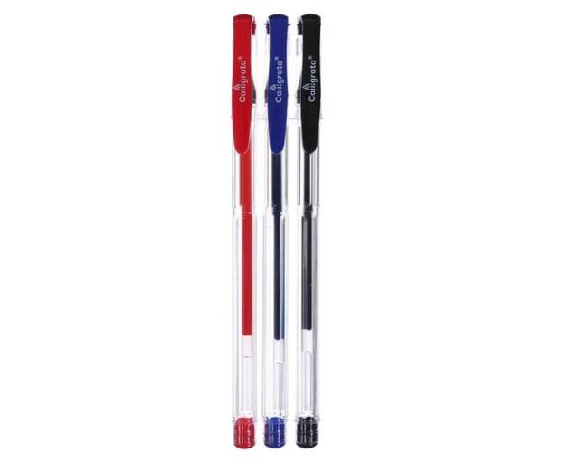 Набор гелевых ручек 3 цвета стержень синий, красный, черный, корпус прозрачный