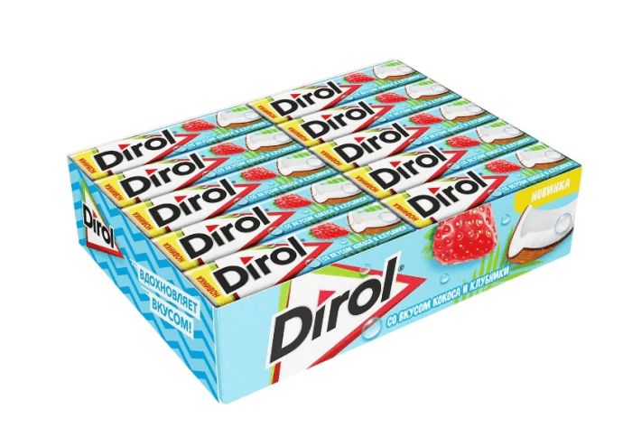 Жевательная резинка "Dirol" (30 шт.упак), Кокос -клубника Жевательная резинка "Dirol" (30 шт.упак), Кокос -клубника