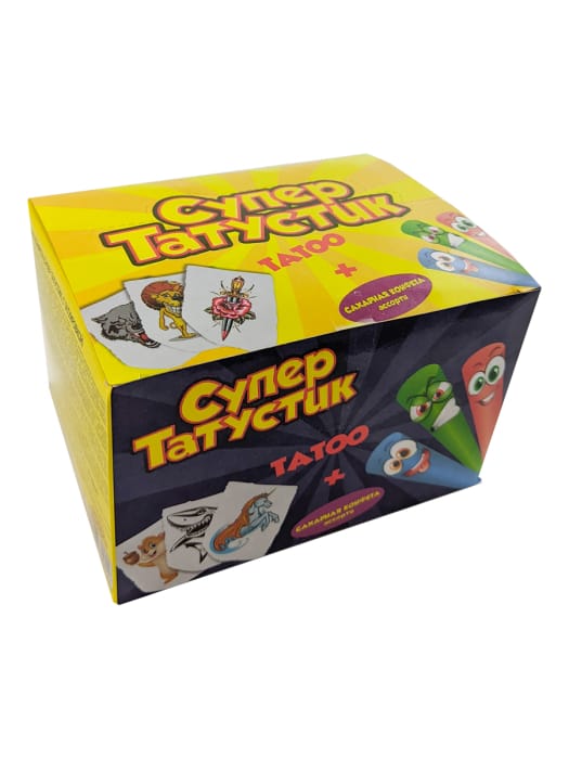 Сахарная конфета "СуперТатуСтик " с тату 7г (40 шт.упак) Сахарная конфета "СуперТатуСтик " с тату 7г (40 шт.упак)