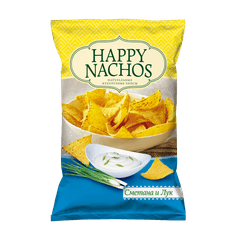Чипсы "Happy Nachos" кукурузные 75г, Сметана/Лук Чипсы "Happy Nachos" кукурузные 75г, Сметана/Лук
