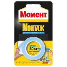 Лента клеящаяся Момент Монтаж двусторонняя 1,5м=80кг Лента клеящаяся Момент Монтаж двусторонняя 1,5м=80кг