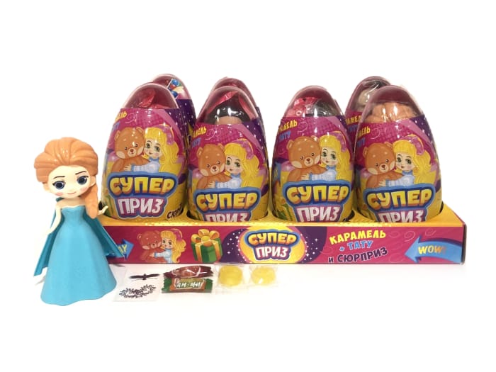 Яйцо "СУПЕРПРИЗ" Карамель+игрушка+тату 12 г (8 шт.упак), Для девочек Яйцо "СУПЕРПРИЗ" Карамель+игрушка+тату 12 г (8 шт.упак), Для девочек