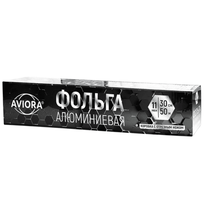 Фольга алюминиевая 30см*50м/11 мкм с ножом в коробке AVIORA Фольга алюминиевая 30см*50м/11 мкм с ножом в коробке AVIORA