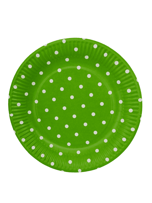 Тарелка бумажная D-210 мм зеленая в белый горох