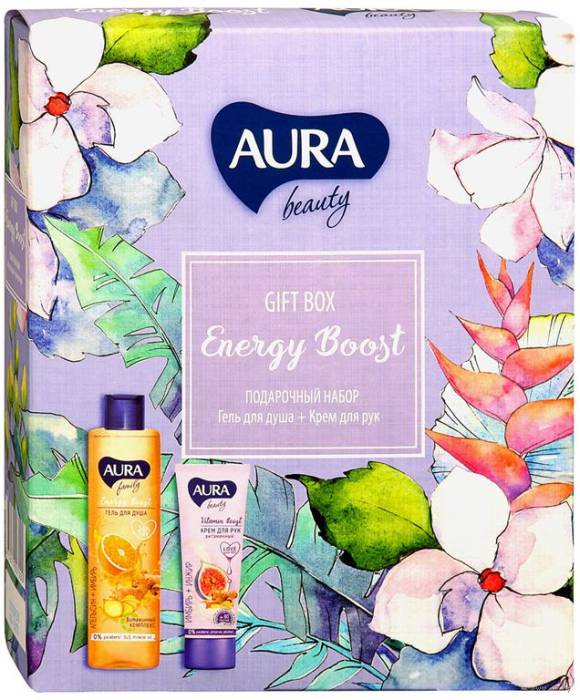 Набор "Aura Beauty" подарочный Energy Boost/Гель для душа 250 мл + крем для рук 75 мл