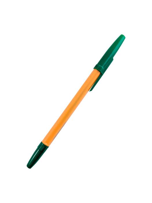 Ручка шариковая 0,7 мм ЗЕЛЕНАЯ, корпус ОРАНЖЕВЫЙ, с зеленым колпачком