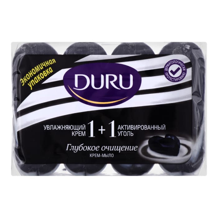Мыло кусковое 90 г туалетное "DURU" 1+1 SOFT SENS (4 шт.упак), Активированый уголь Мыло кусковое 90 г туалетное "DURU" 1+1 SOFT SENS (4 шт.упак), Активированый уголь