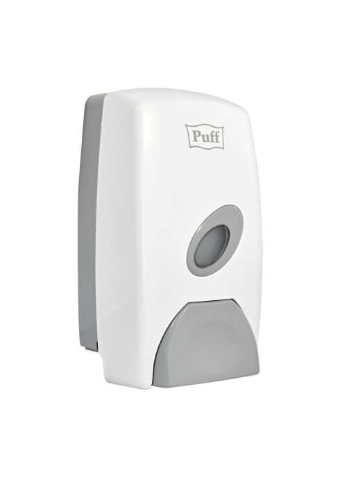 Дозатор для жидкого мыла пластик. puff-8115, белый с серой кнопкой 1,0 л, 135x95x235