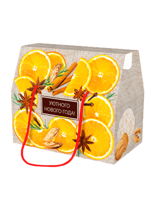 Коробка бумажная для конфет КЕЙС Апельсинка шнурки-ручки