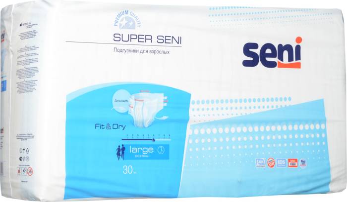 Подгузники для взрослых для сред и тяжел степени недержания, дышащие SENI Super размер М 2/ 30 шт.
