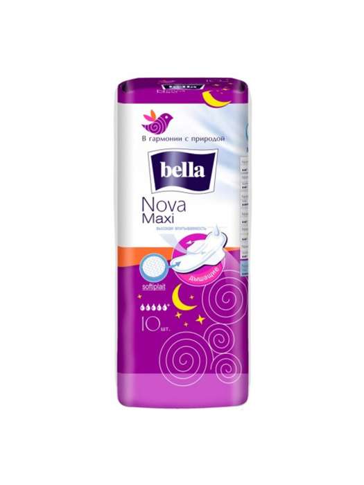 Прокладки "Bella" Nova Maxi 6 капель с крылышками фиолетовые ночные (10 шт.упак)