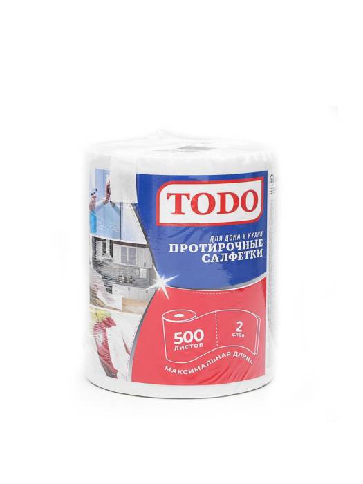 Протирочная салфетка "TODO"/полотенце бумажное 2-х/двухслойное для дома и кухни 100 м (500 лист.рул)