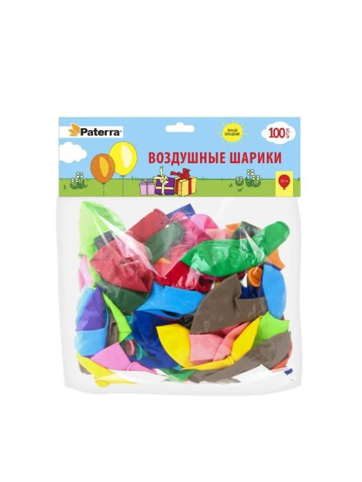 Воздушные шарики 30 см круглые, разноцветные без рисунка (100 шт.упак) Pattera