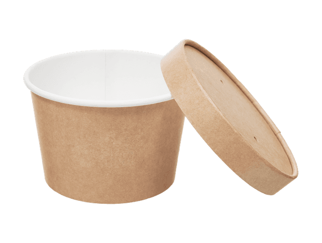 Контейнер/салатник/супница бумажный круглый 400 мл OSQ Round Bowl для супов + крышка КОМПЛЕКТ