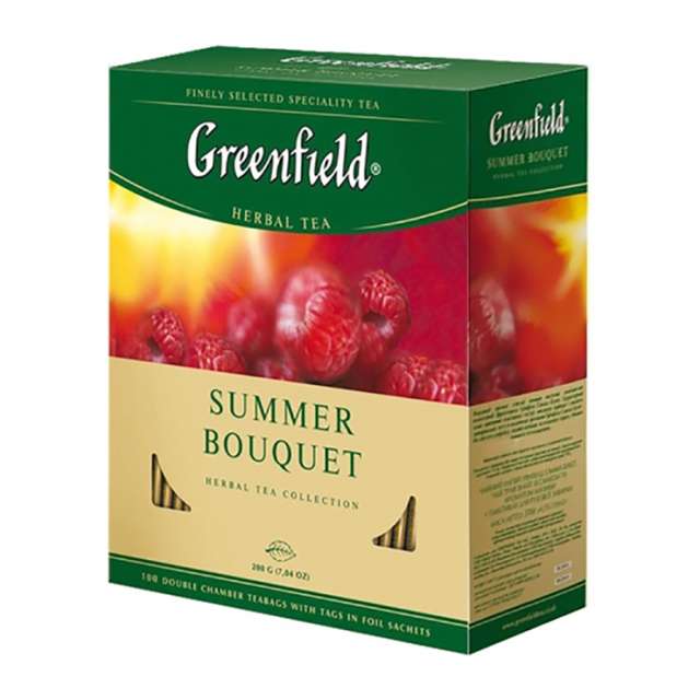 Чай "Greenfield", 100 пакетиков, листовой 200г, SUMMER BOUQUET/Травяной/Малина