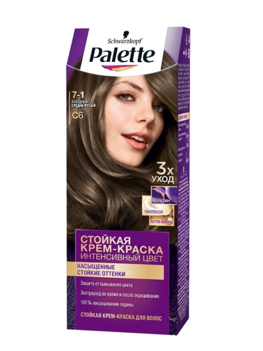 Крем-краска для волос "Palette" стойкая, С6 (7-1) Холодный средне-русый Крем-краска для волос "Palette" стойкая, С6 (7-1) Холодный средне-русый