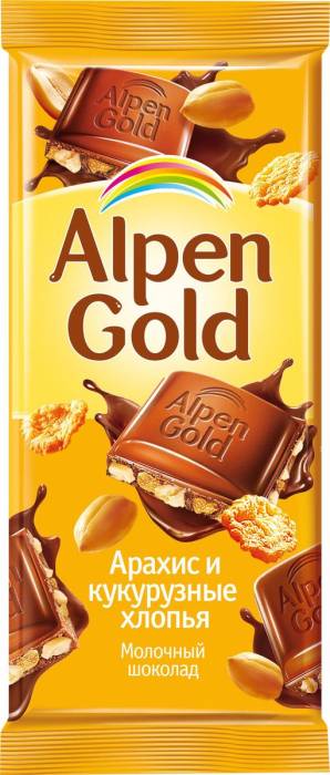 Шоколад "Alpen Gold" 85г, арахис и хлопья