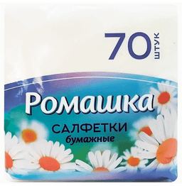 Салфетка бумажная 1/однослойная "Ромашка" белая, 70 листов пач. (56 пач.упак) Салфетка бумажная 1/однослойная "Ромашка" белая, 70 листов пач. (56 пач.упак)