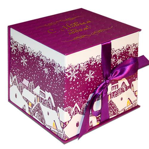 Коробка бумажная для конфет 1,3 кг "КУБ фиолетовый" 16*16*15 см