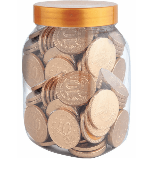 Шоколадные монеты в банке ЗОЛОТЫЕ 6г (100 шт.упак)